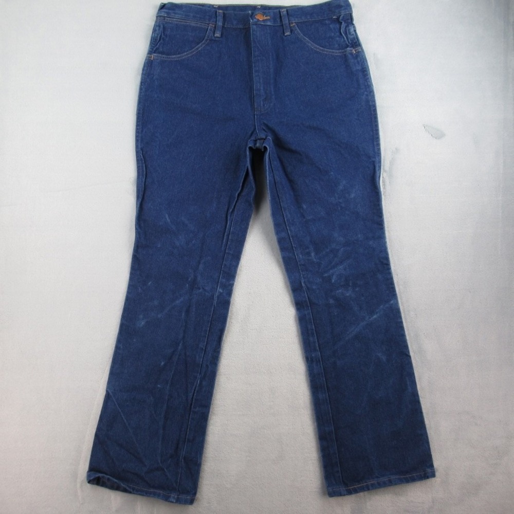 Wrangler Mens Distressed Straight Leg Jeans Dark Wash Blue Denim 36x32 High Rise